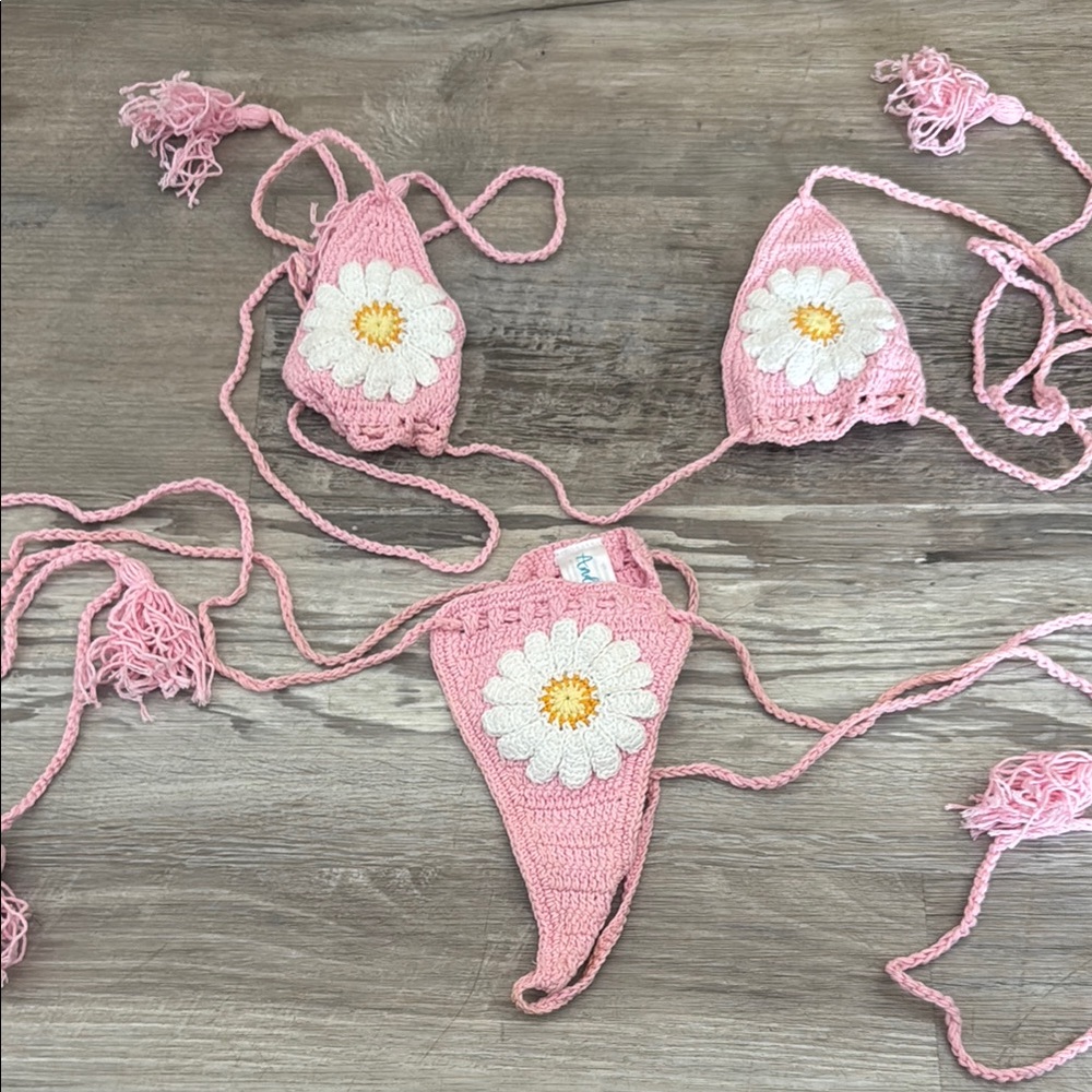 Pink and White Floral Bikini with Adjustable Ties